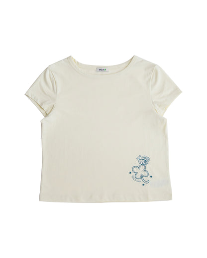 Lucky Bee Embroidery Tee (Cream)