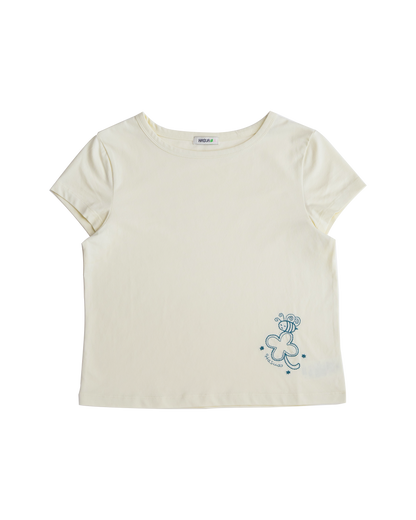 Lucky Bee Embroidery Tee (Cream)