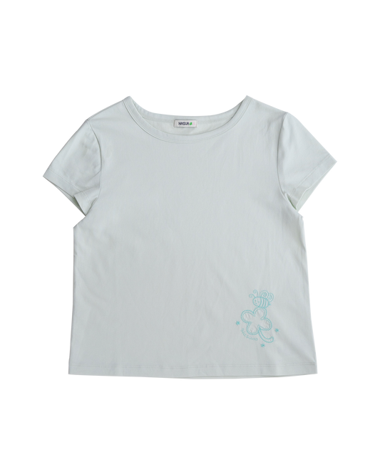 Lucky Bee Embroidery Tee (Pale mint)