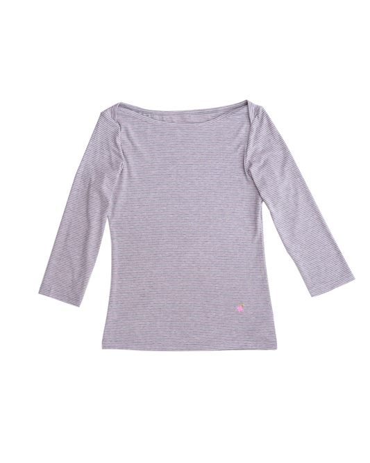 【10月上旬発送予定】Clover Bee Border Boatneck Tee(Pink Gray)