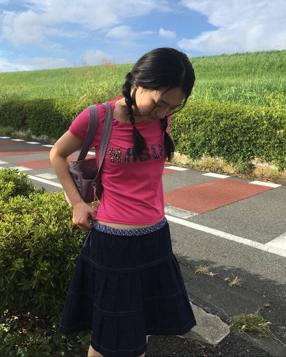 HASUA Patchwork Logo Compact Tee（Plum）