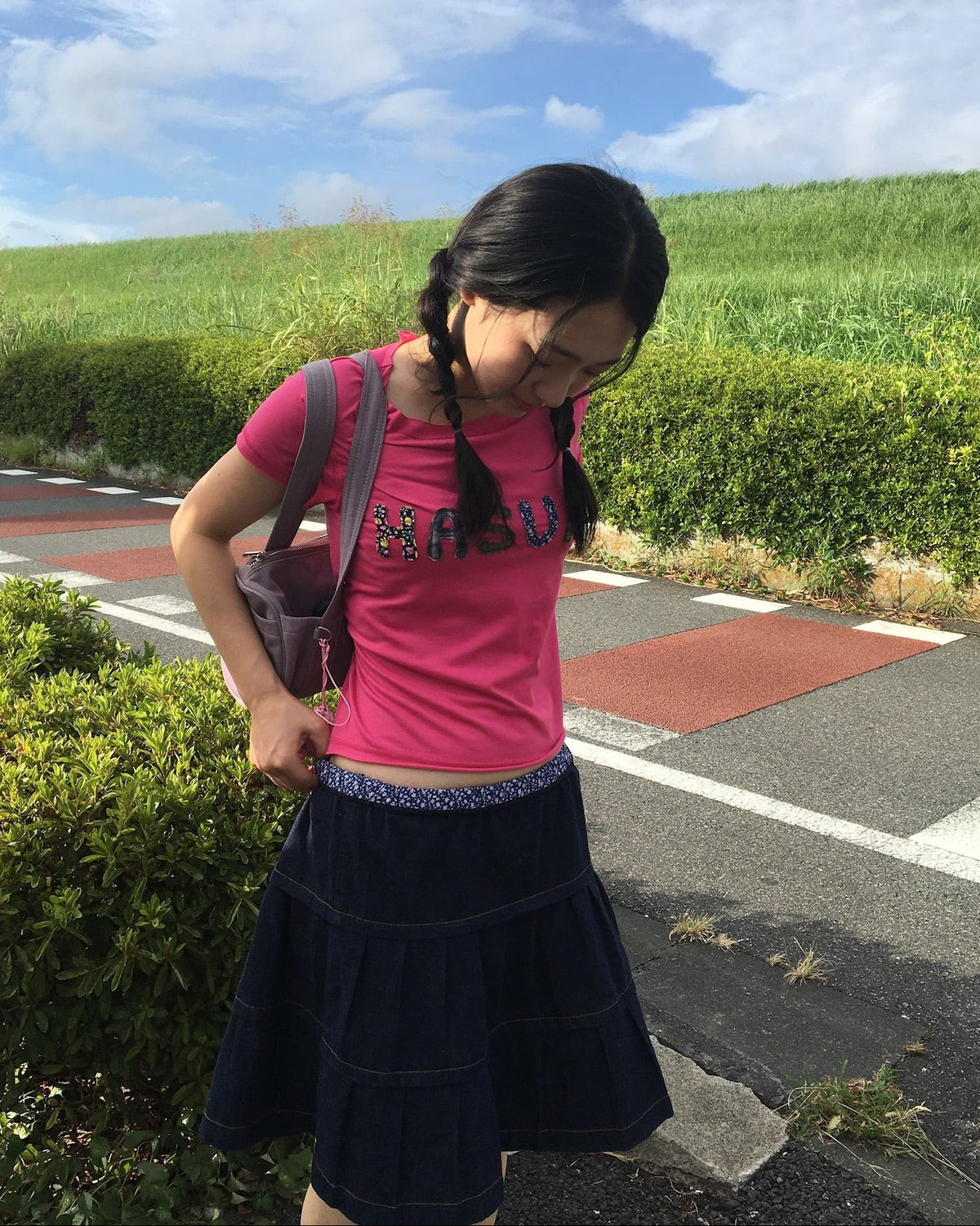 【9月下旬発送予定】Floral Waist Tiered Denim Skirt