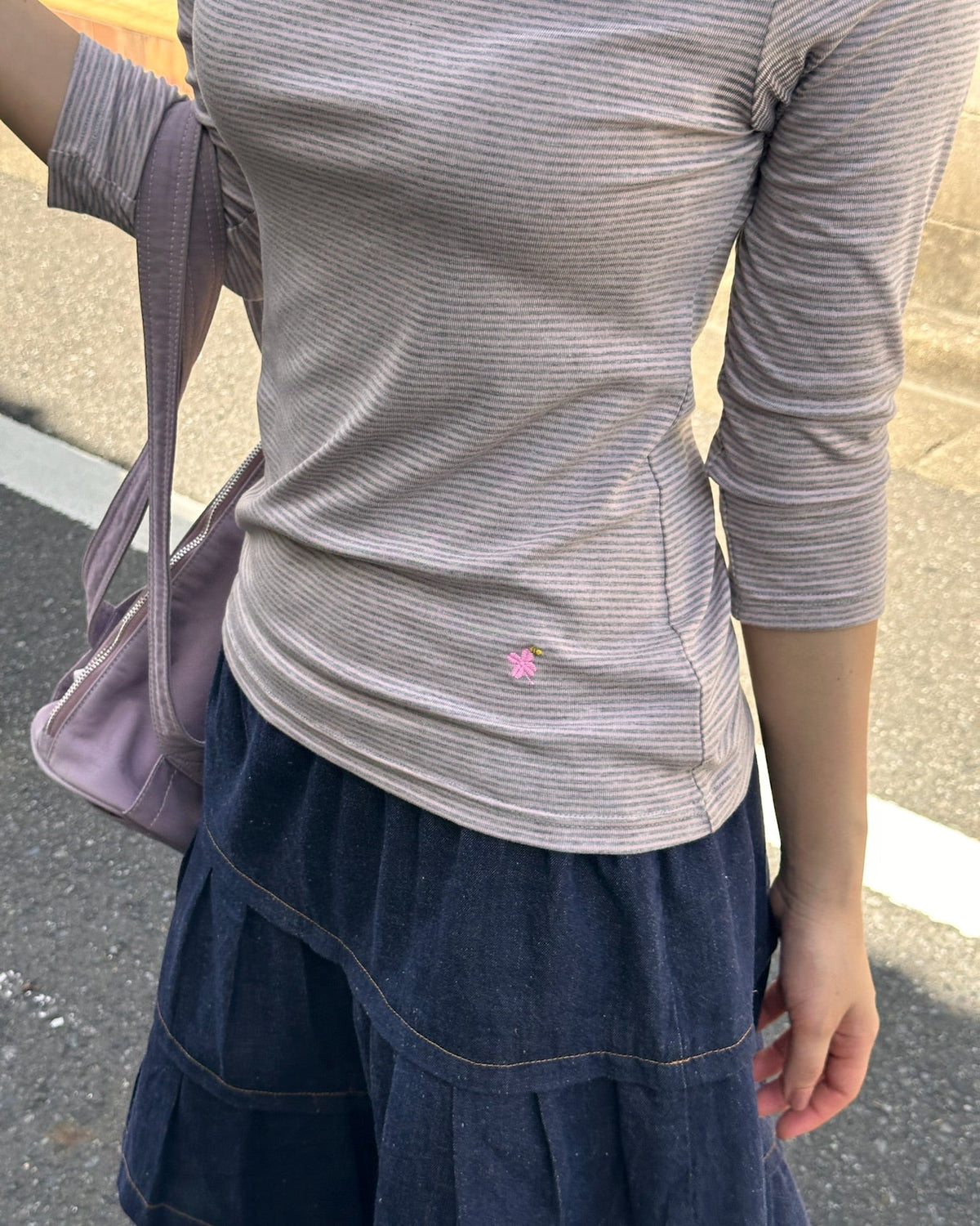 【10月上旬発送予定】Clover Bee Border Boatneck Tee(Pink Gray)