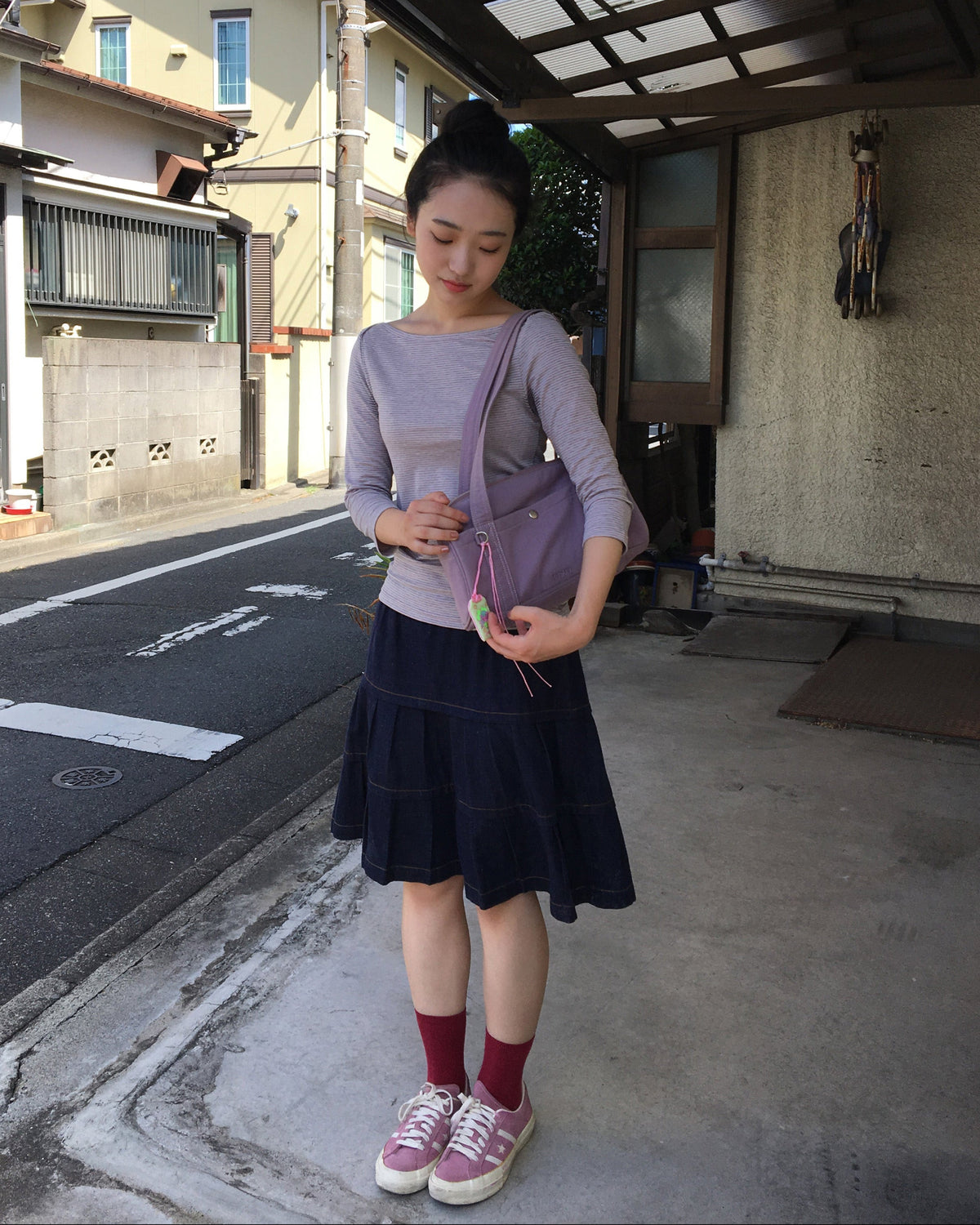 【10月上旬発送予定】Clover Bee Border Boatneck Tee(Pink Gray)