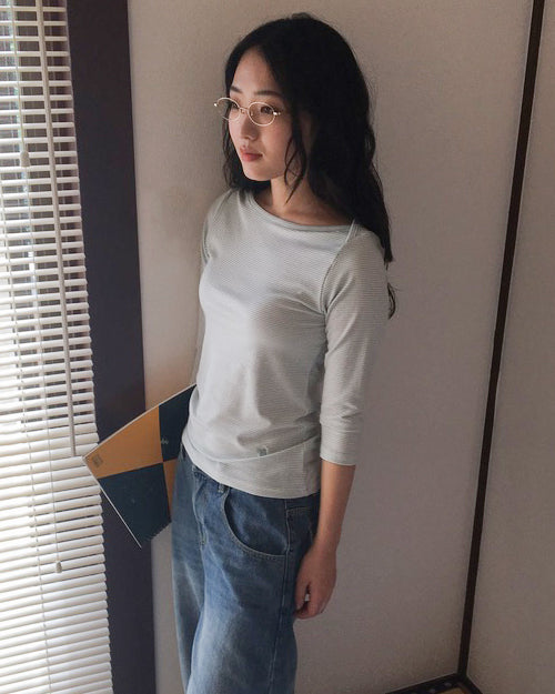 【10月上旬発送予定】Clover Bee Border Boatneck Tee(Mint)