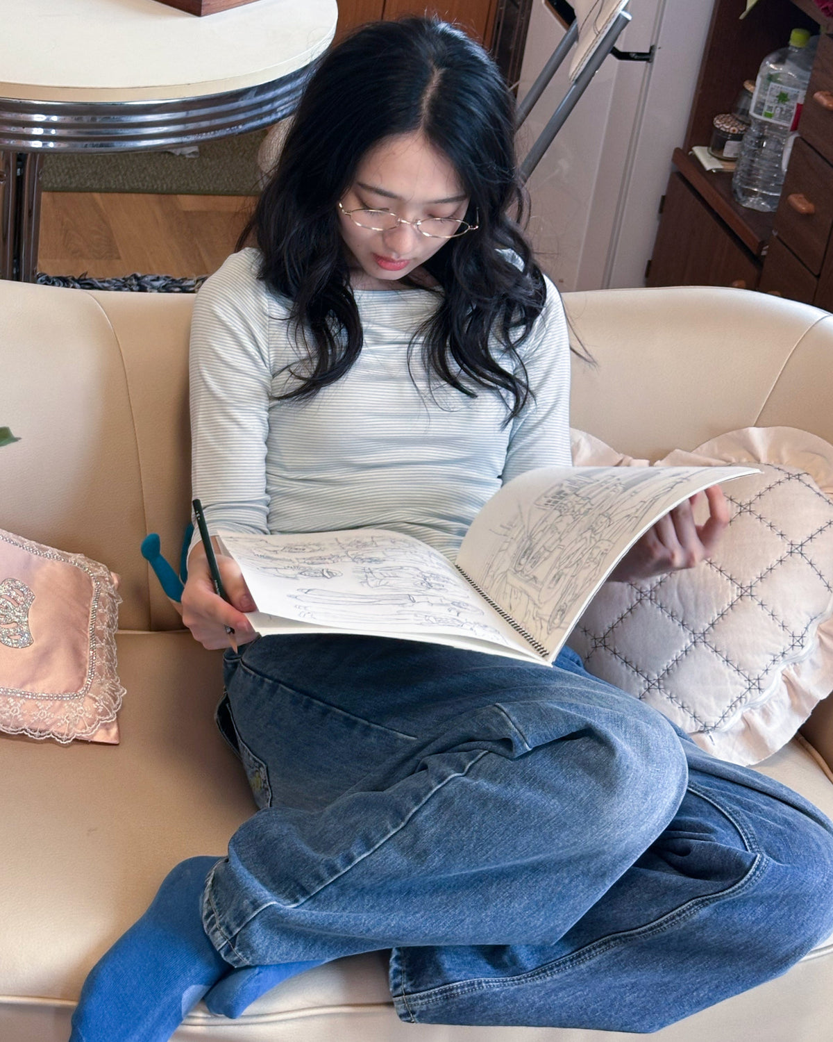 【10月上旬発送予定】Clover Bee Border Boatneck Tee(Mint)