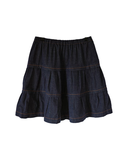 【9月下旬発送予定】Floral Waist Tiered Denim Skirt
