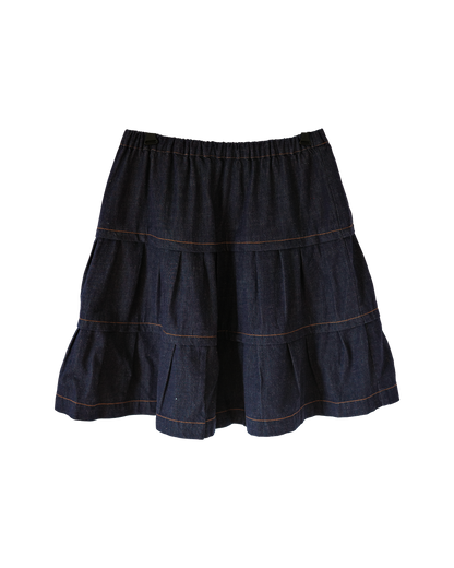 【9月下旬発送予定】Floral Waist Tiered Denim Skirt