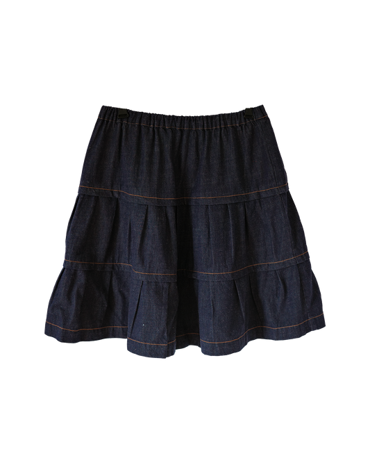 【9月下旬発送予定】Floral Waist Tiered Denim Skirt