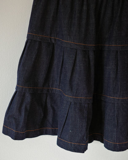 【9月下旬発送予定】Floral Waist Tiered Denim Skirt