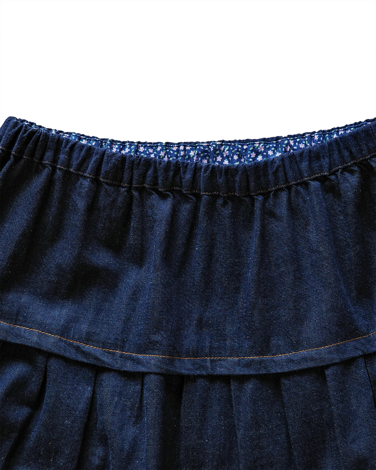 【9月下旬発送予定】Floral Waist Tiered Denim Skirt