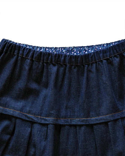 【9月下旬発送予定】Floral Waist Tiered Denim Skirt