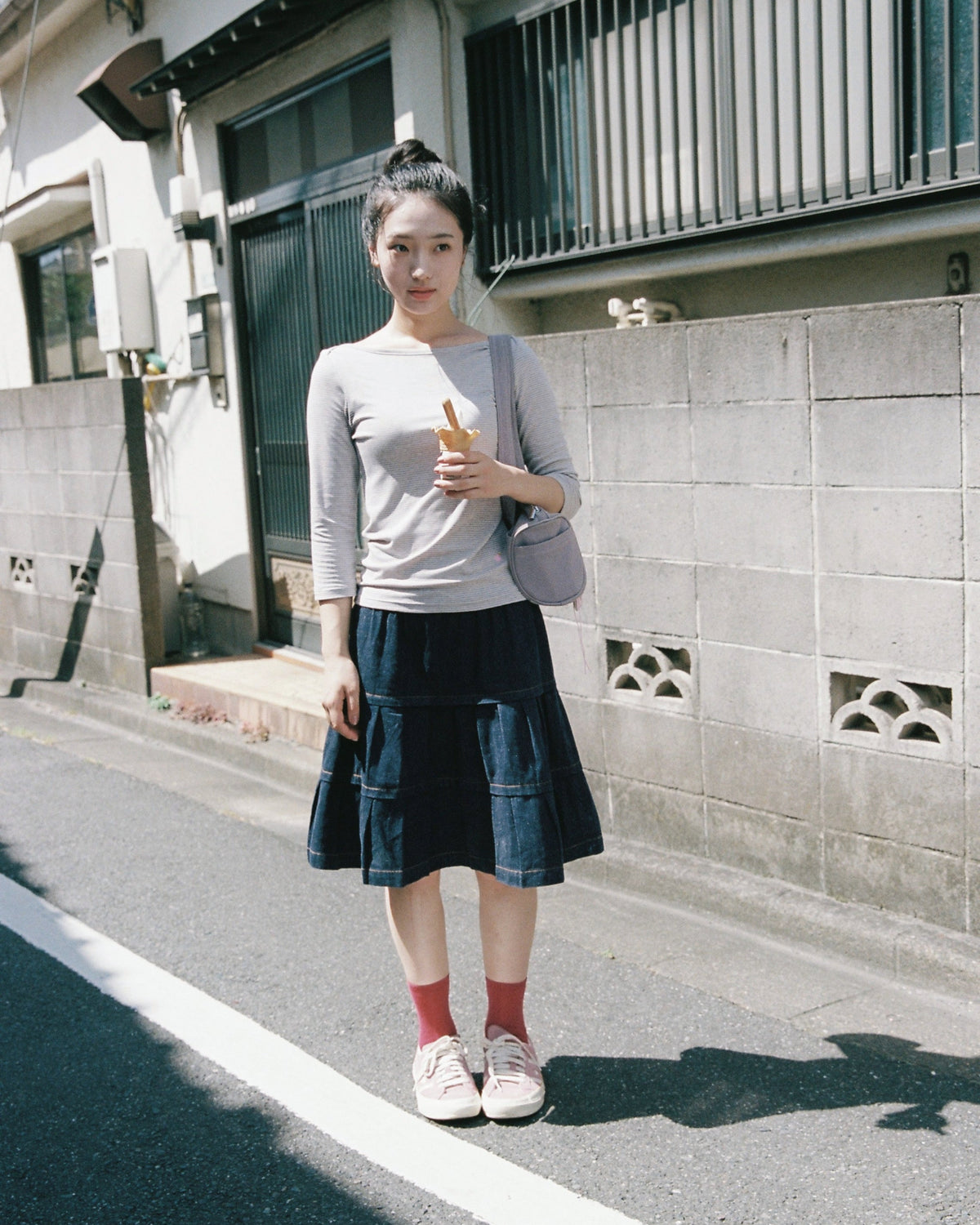 【10月上旬発送予定】Clover Bee Border Boatneck Tee(Pink Gray)