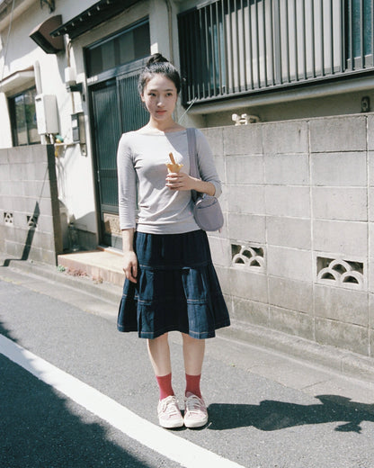【10月上旬発送予定】Clover Bee Border Boatneck Tee(Pink Gray)