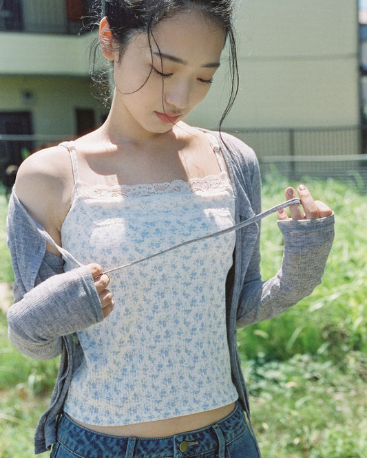 Vintage Floral Lace Padded Camisole（Blue）