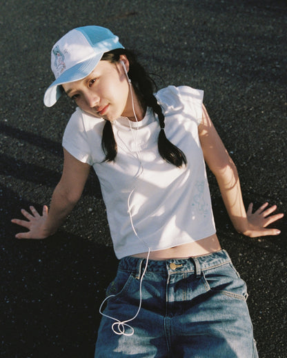 Lucky Bee Embroidery Tee (Pale mint)